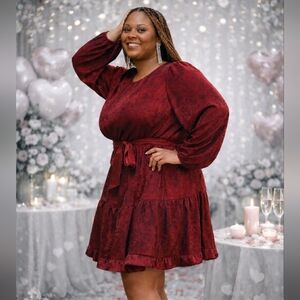 LANE BRYANT PLUS SIZE 24 RED VELVET DRESS‎ PARTY FLARE TWIRL VALENTINES DAY